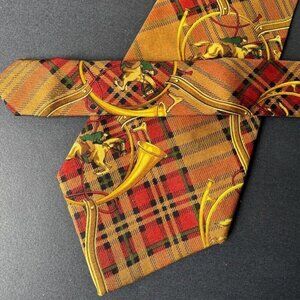 Polo Ralph Lauren Plaid Equestrian Print Silk Tie